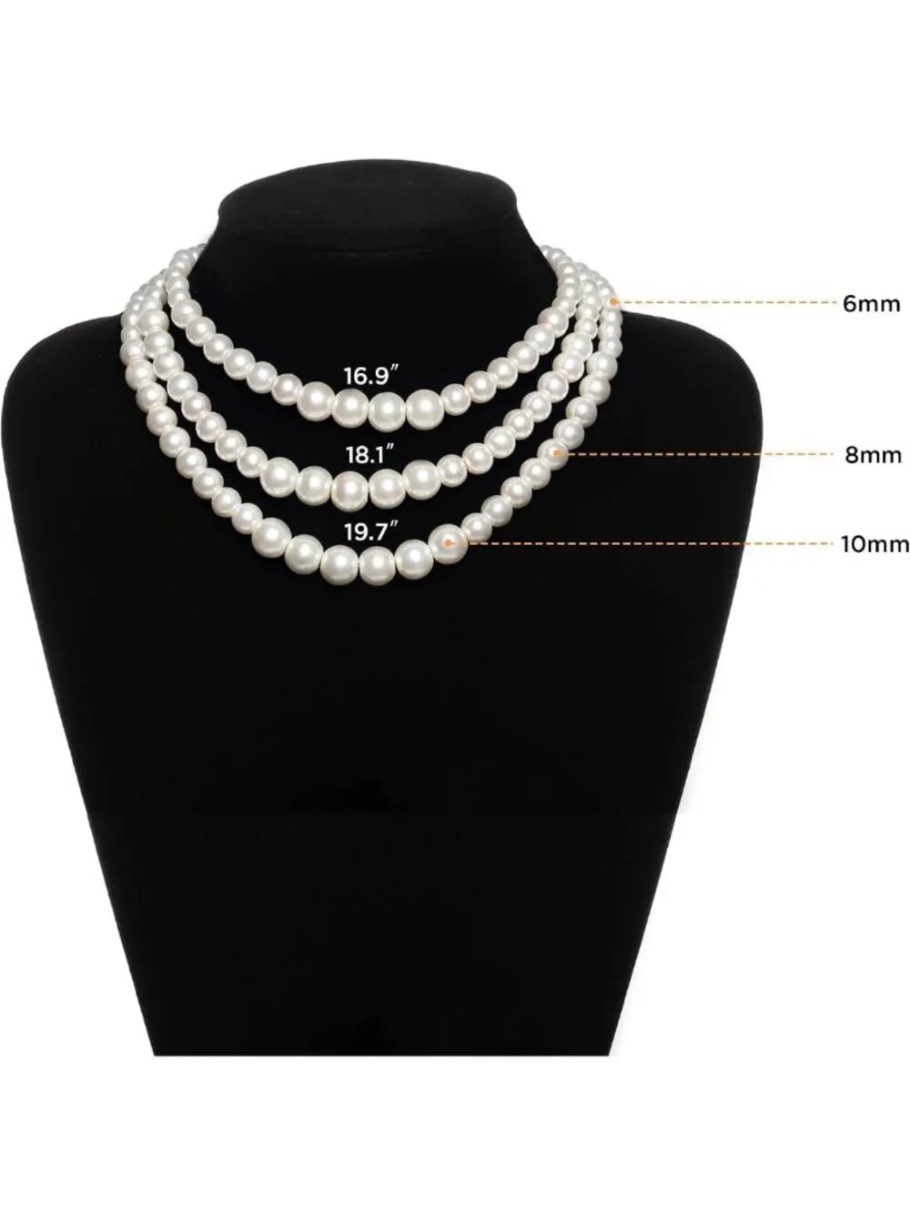Elegant 3-Strand White Faux Pearl Necklace for Women - Vintage 1920s Gatsby